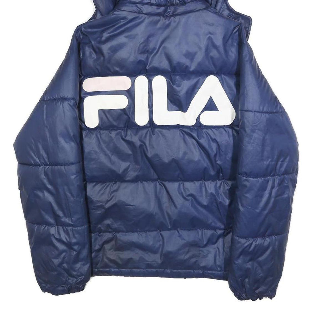FILA Womens Navy Blue Puffer Jacket XXS Polyester Blend Zip Hooded Casual