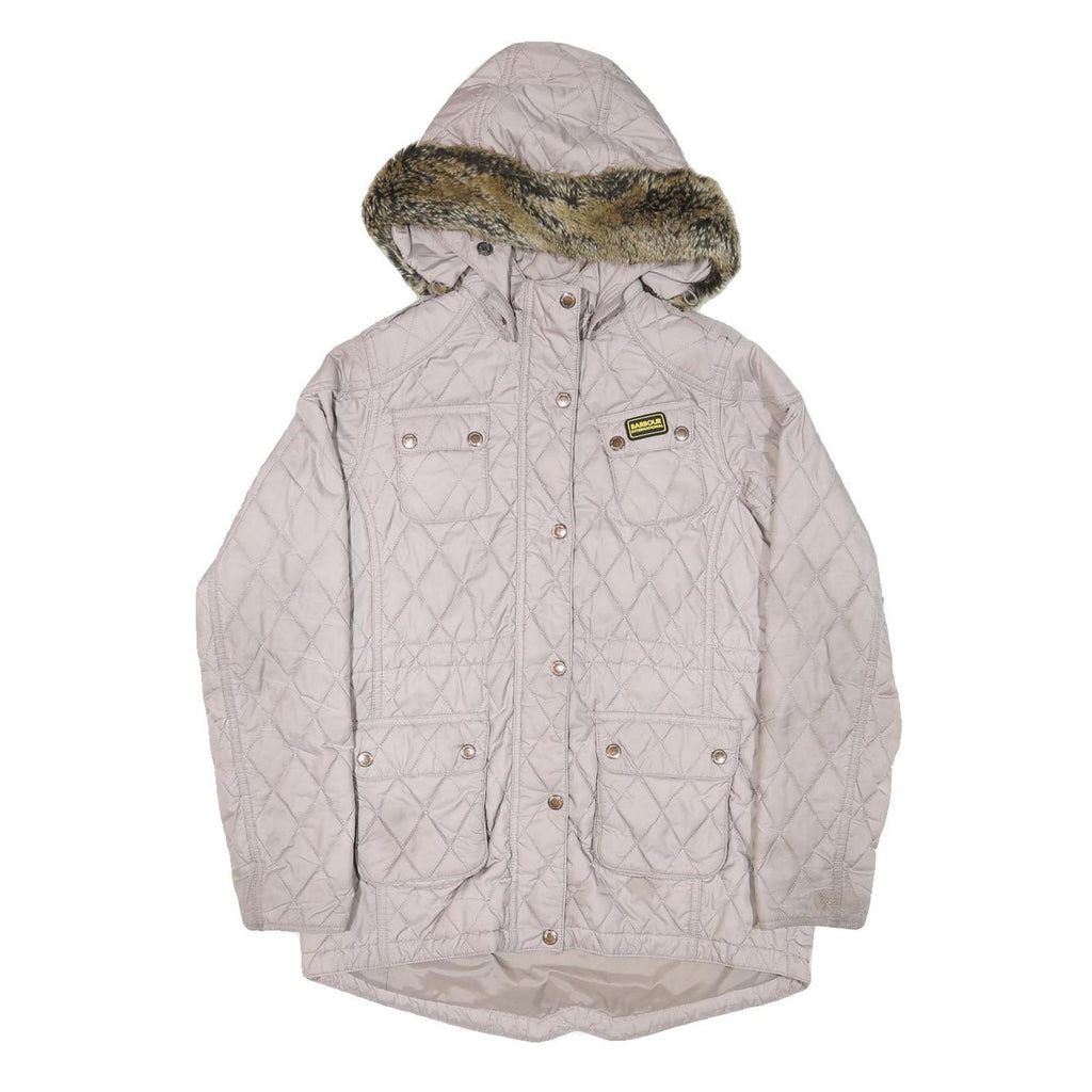 BARBOUR INTERNATIONAL Womens Grey Quilted Hooded Jacket M Polyester Blend Zip