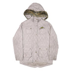 BARBOUR INTERNATIONAL Womens Grey Quilted Hooded Jacket M Polyester Blend Zip