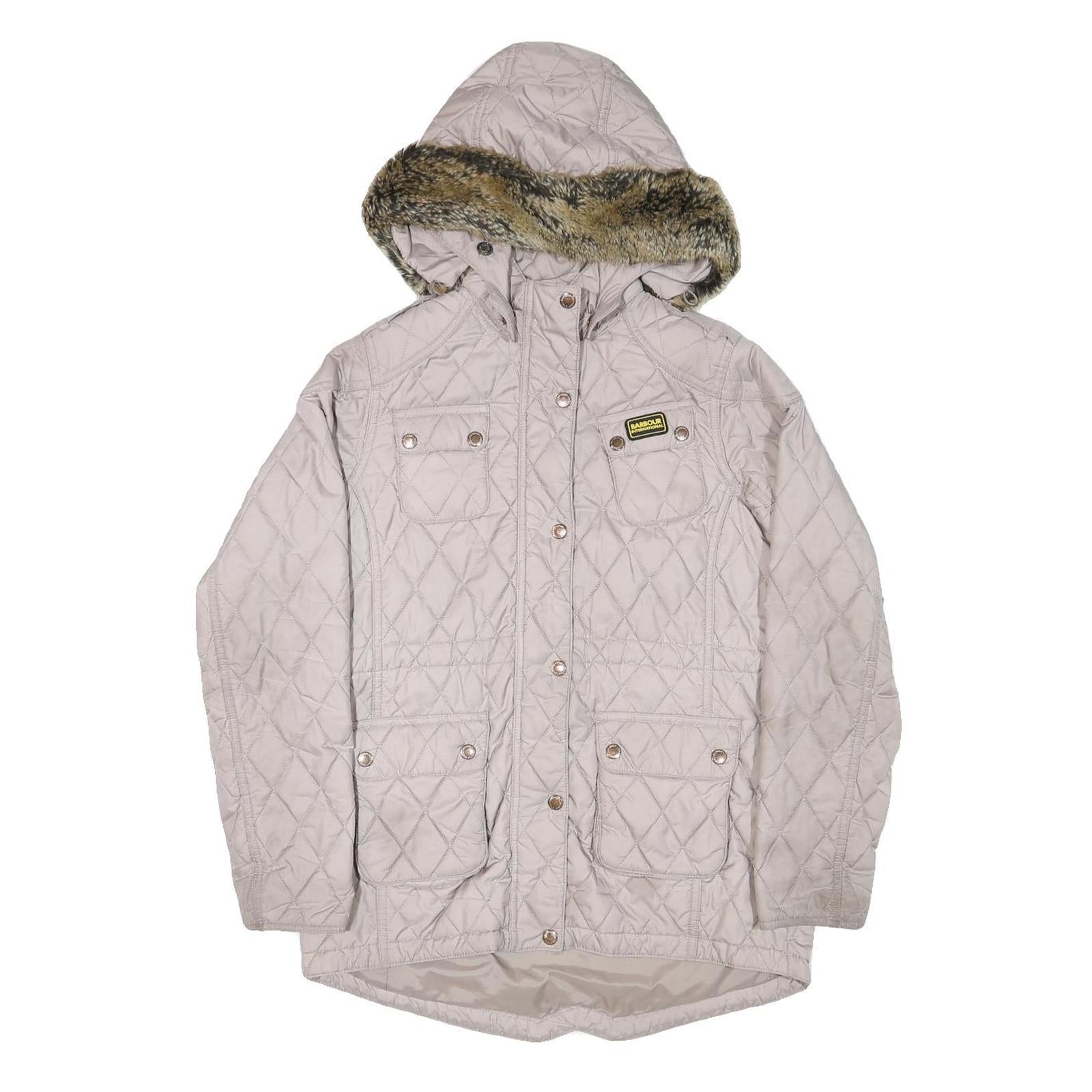 BARBOUR INTERNATIONAL Womens Grey Quilted Hooded Jacket M Polyester Blend Zip