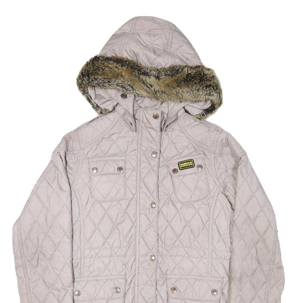 BARBOUR INTERNATIONAL Womens Grey Quilted Hooded Jacket M Polyester Blend Zip