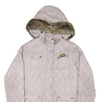 BARBOUR INTERNATIONAL Womens Grey Quilted Hooded Jacket M Polyester Blend Zip