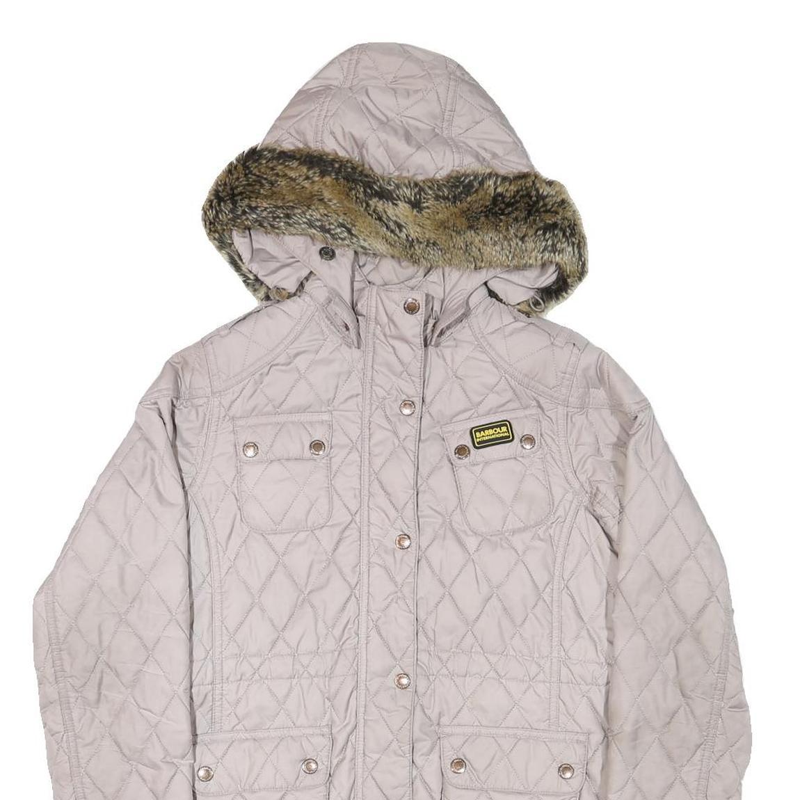 BARBOUR INTERNATIONAL Womens Grey Quilted Hooded Jacket M Polyester Blend Zip