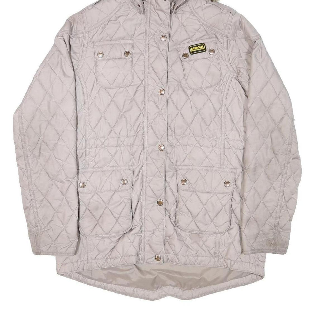 BARBOUR INTERNATIONAL Womens Grey Quilted Hooded Jacket M Polyester Blend Zip