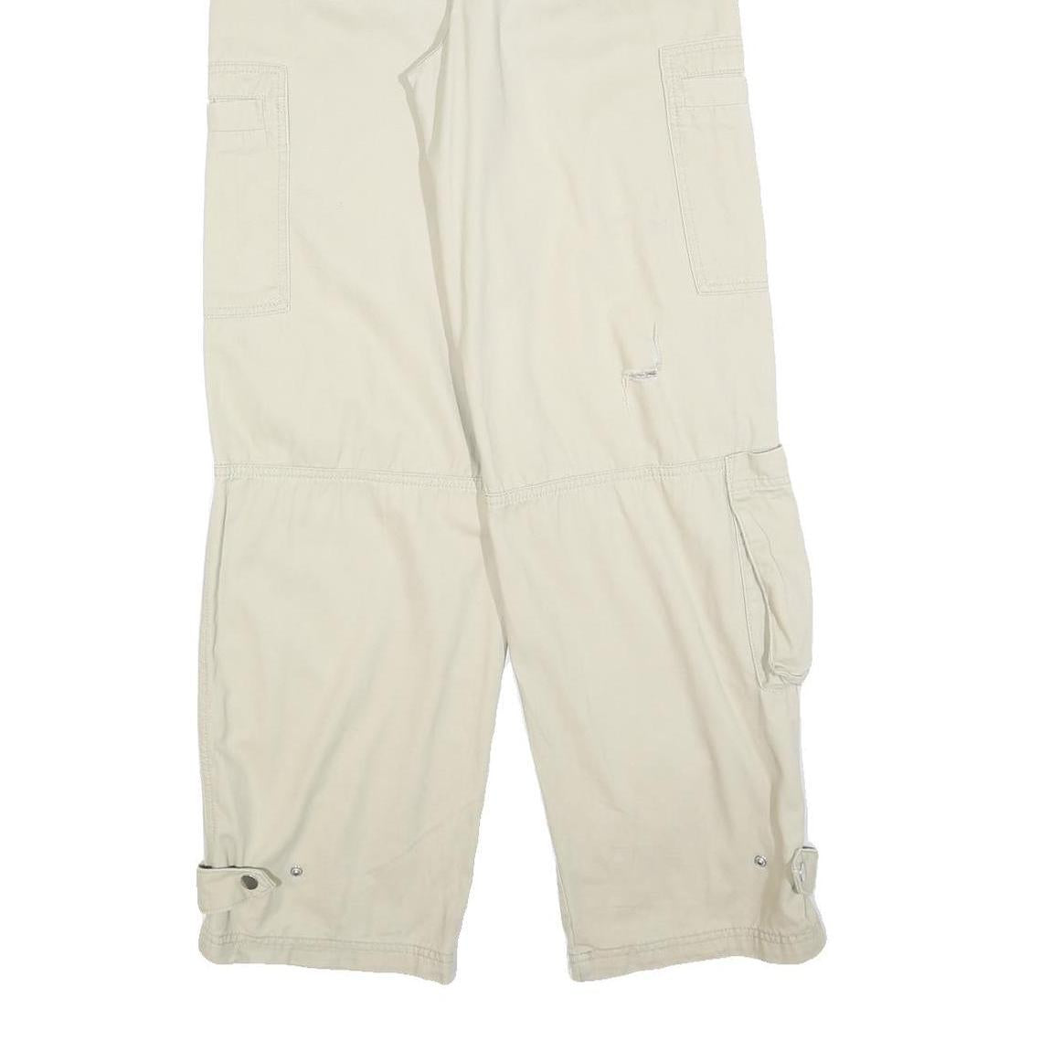 H&M Womens Cotton Blend Beige Regular Fit Straight Leg Trousers W26 L30 Casual