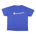 CHAMPION Mens Blue Graphic T-Shirt L Short Sleeve Crew Neck Logo Print Cotton