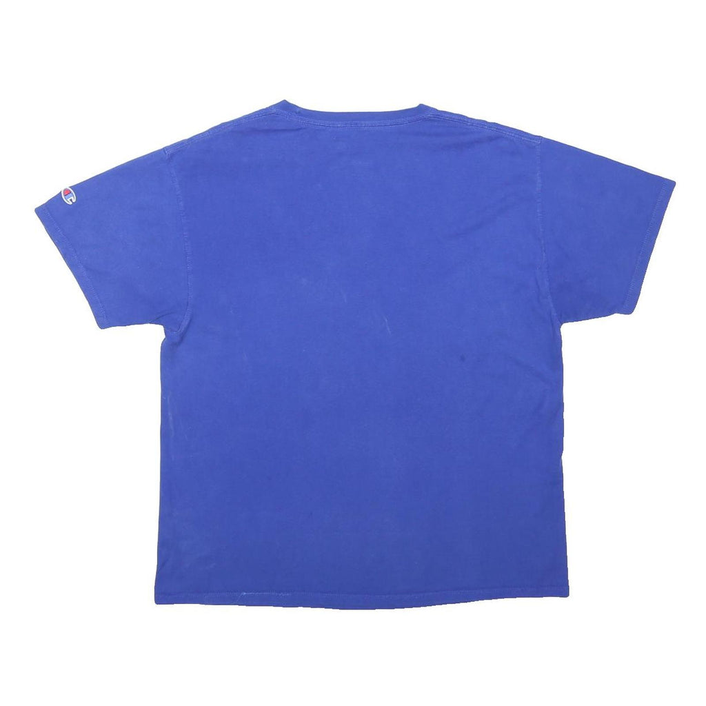 CHAMPION Mens Blue Graphic T-Shirt L Short Sleeve Crew Neck Logo Print Cotton