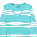 TOMMY HILFIGER Womens Blue & White Patterned V-Neck Basic Knit Jumper L Cotton