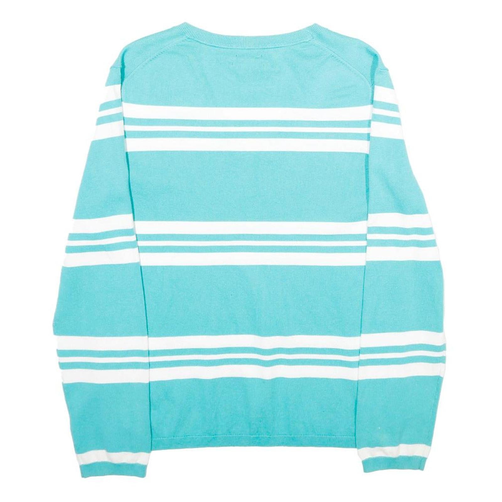 TOMMY HILFIGER Womens Blue & White Patterned V-Neck Basic Knit Jumper L Cotton