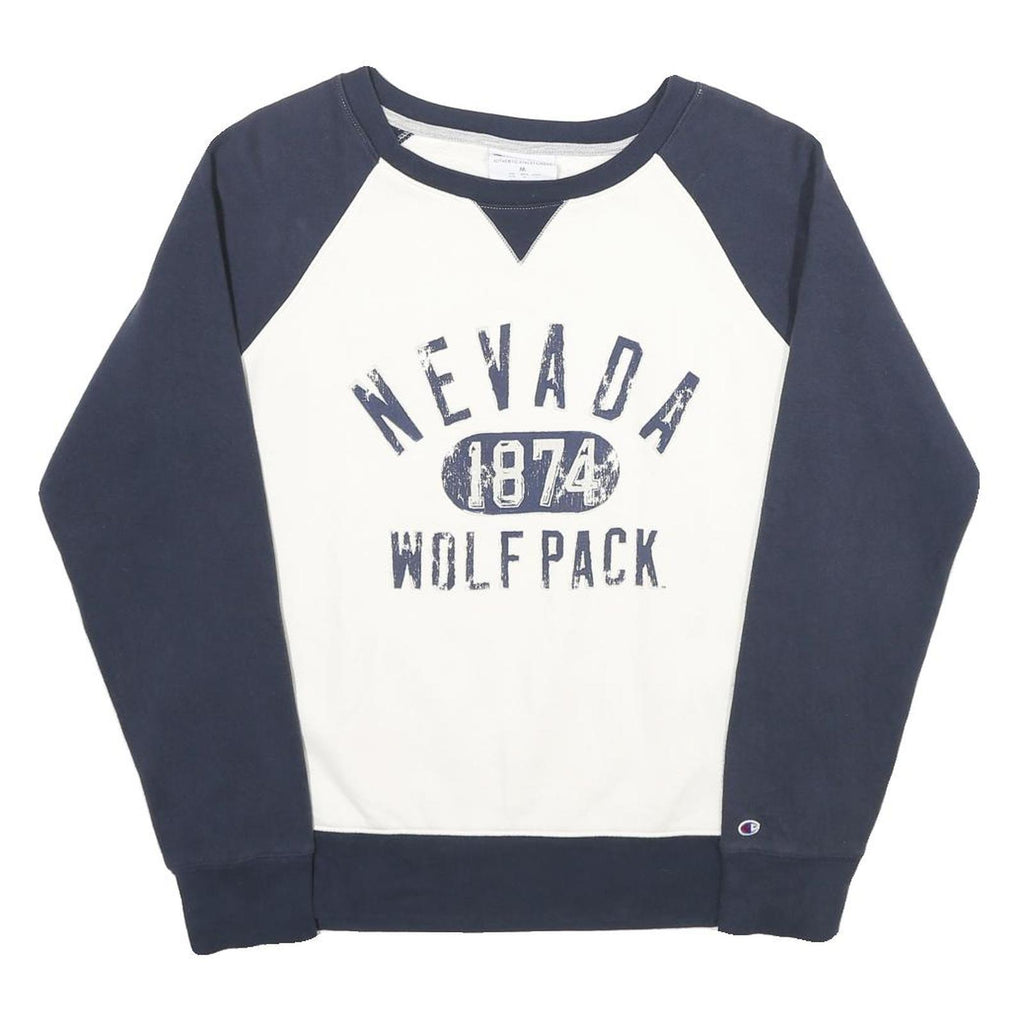 CHAMPION Womens Navy & White Nevada 1874 Wolf Pack Crew Neck M Sweatshirt