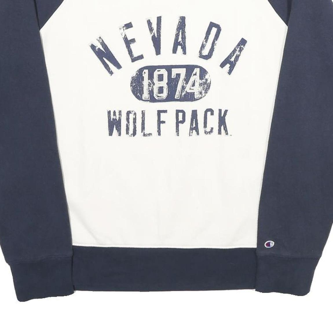 CHAMPION Womens Navy & White Nevada 1874 Wolf Pack Crew Neck M Sweatshirt