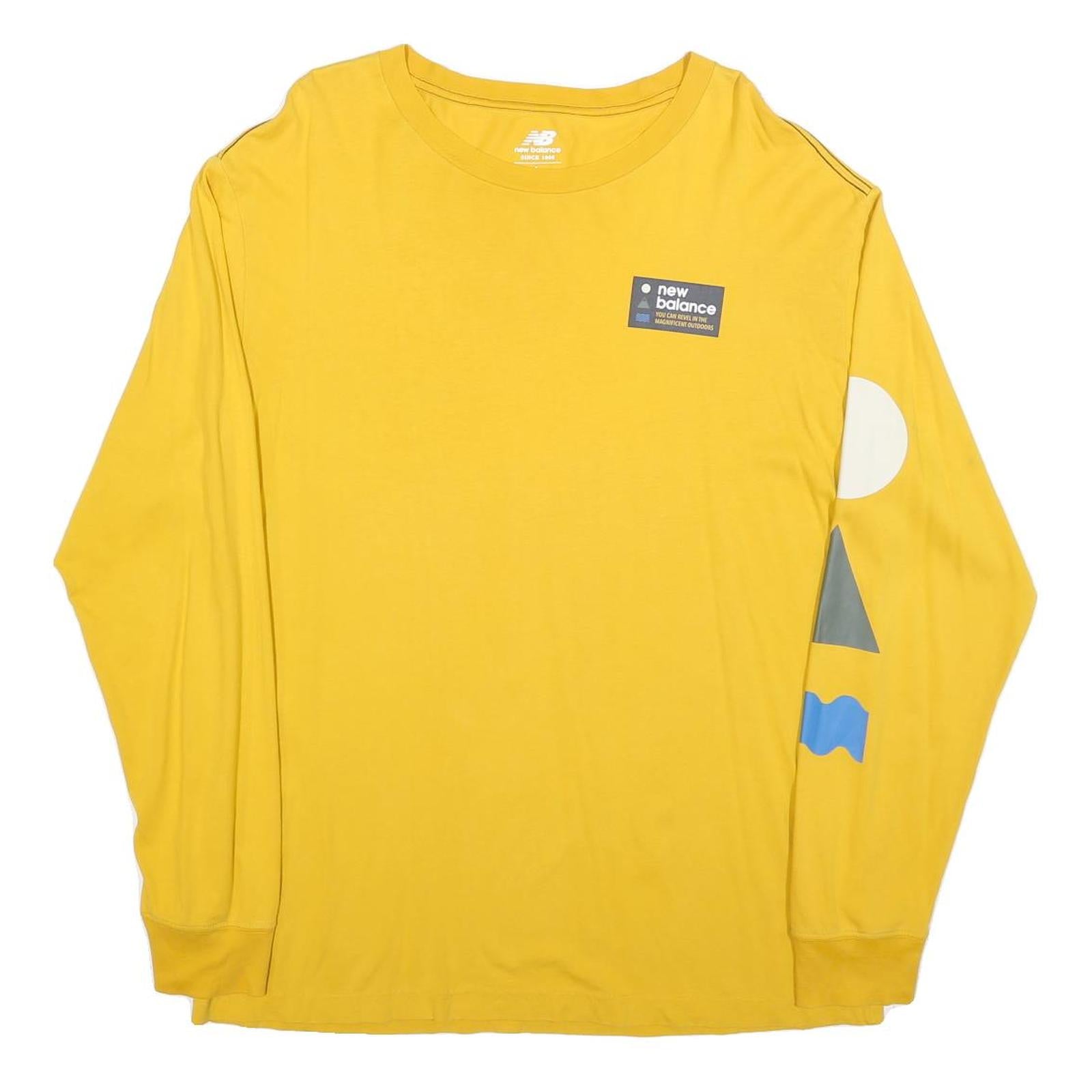 NEW BALANCE Mens Yellow Graphic Long Sleeve Crew Neck T-Shirt L Cotton Blend