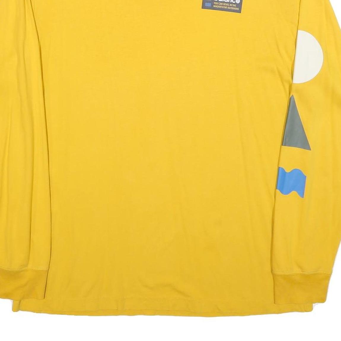 NEW BALANCE Mens Yellow Graphic Long Sleeve Crew Neck T-Shirt L Cotton Blend