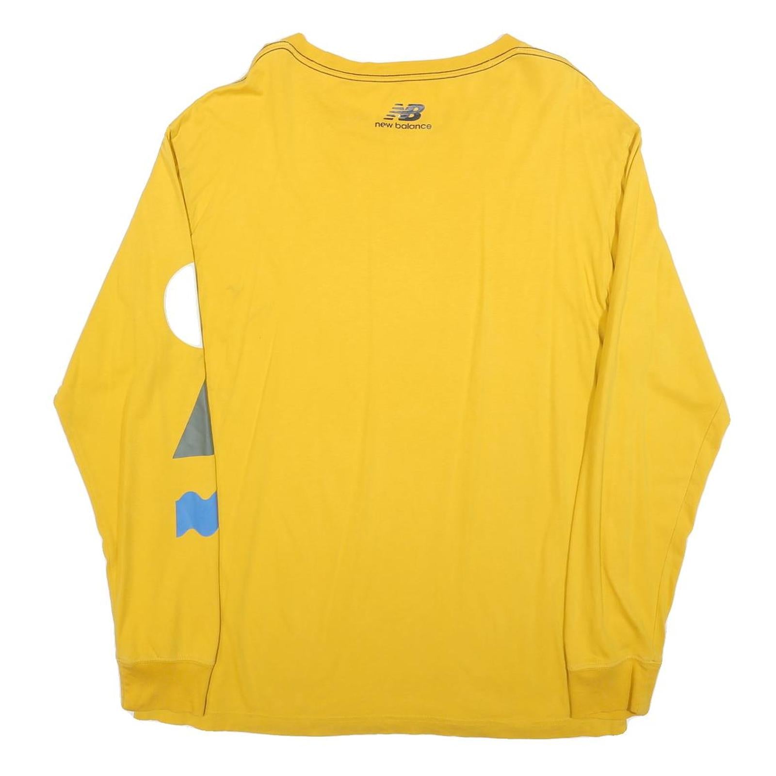 NEW BALANCE Mens Yellow Graphic Long Sleeve Crew Neck T-Shirt L Cotton Blend