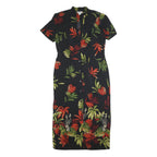 OLIVIA ROSE Womens Black Floral & Green Cotton Blend Day Dress Short Sleeve Midi