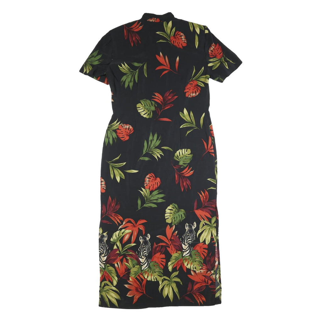 OLIVIA ROSE Womens Black Floral & Green Cotton Blend Day Dress Short Sleeve Midi