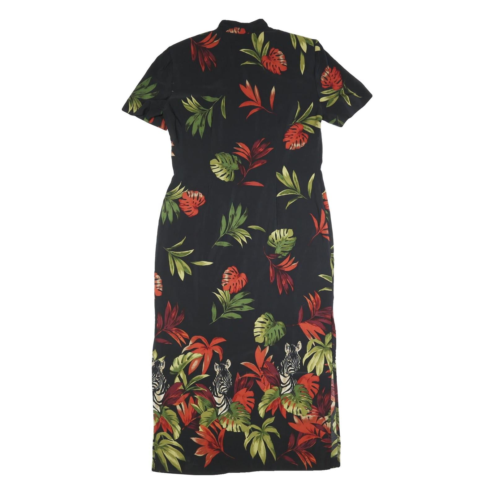 OLIVIA ROSE Womens Black Floral & Green Cotton Blend Day Dress Short Sleeve Midi