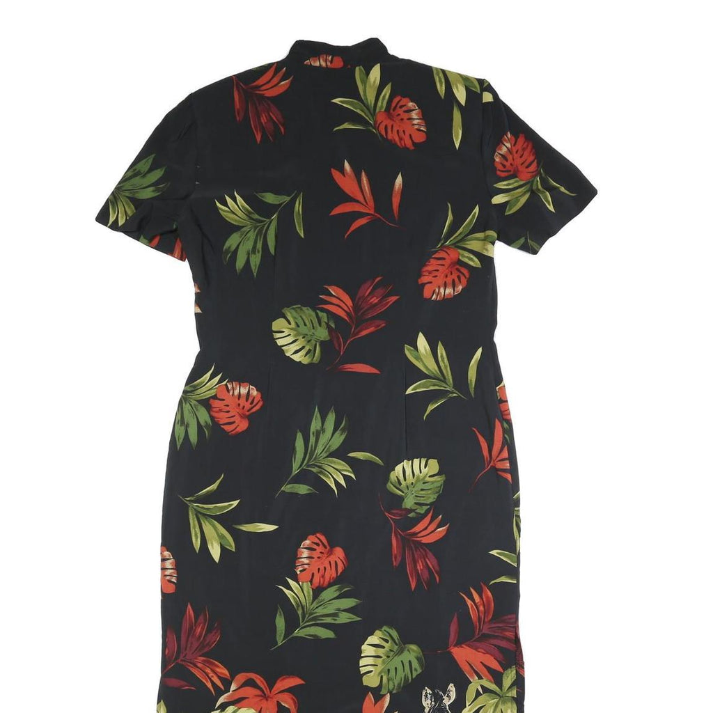 OLIVIA ROSE Womens Black Floral & Green Cotton Blend Day Dress Short Sleeve Midi