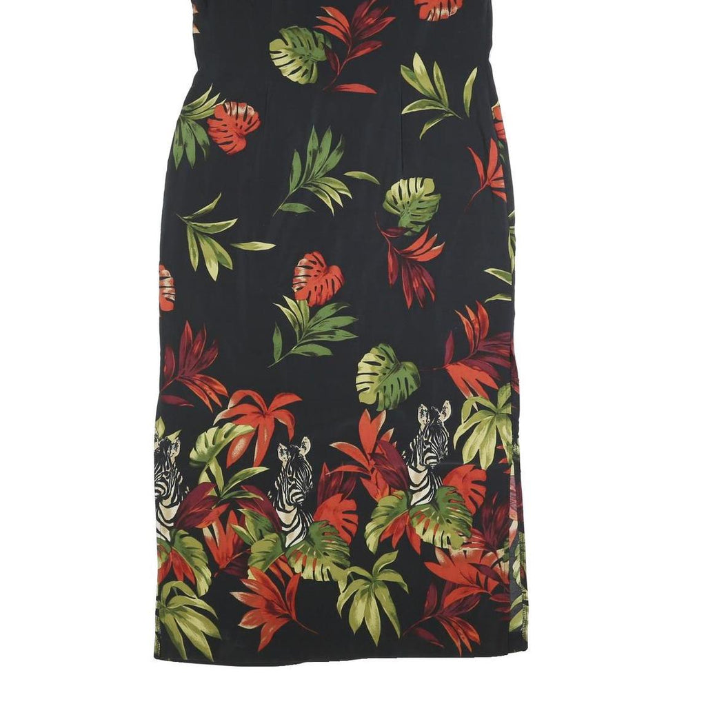 OLIVIA ROSE Womens Black Floral & Green Cotton Blend Day Dress Short Sleeve Midi