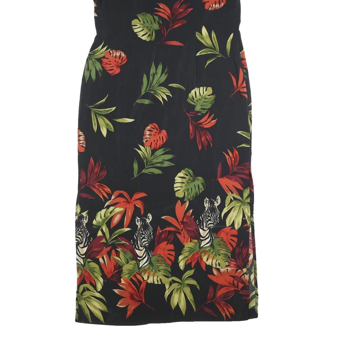 OLIVIA ROSE Womens Black Floral & Green Cotton Blend Day Dress Short Sleeve Midi