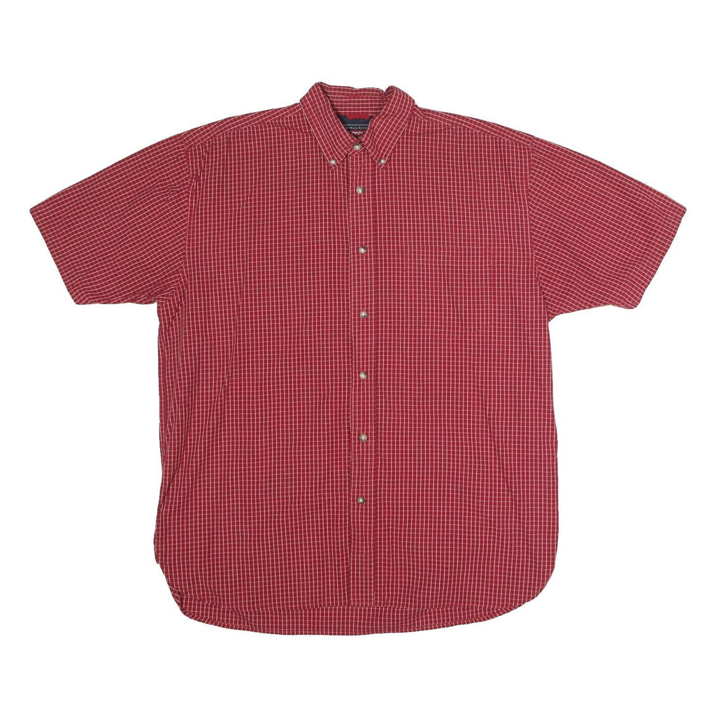 WRANGLER Mens Red Check Button Down Cotton Blend Shirt L Casual Summer Style