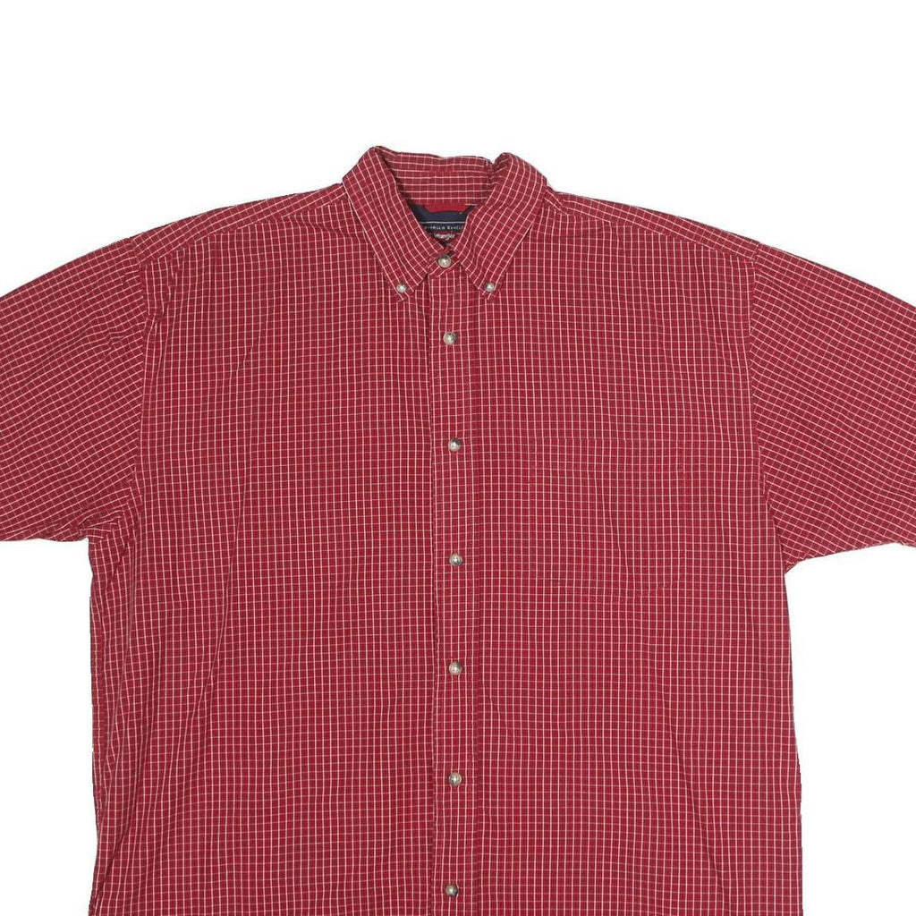 WRANGLER Mens Red Check Button Down Cotton Blend Shirt L Casual Summer Style