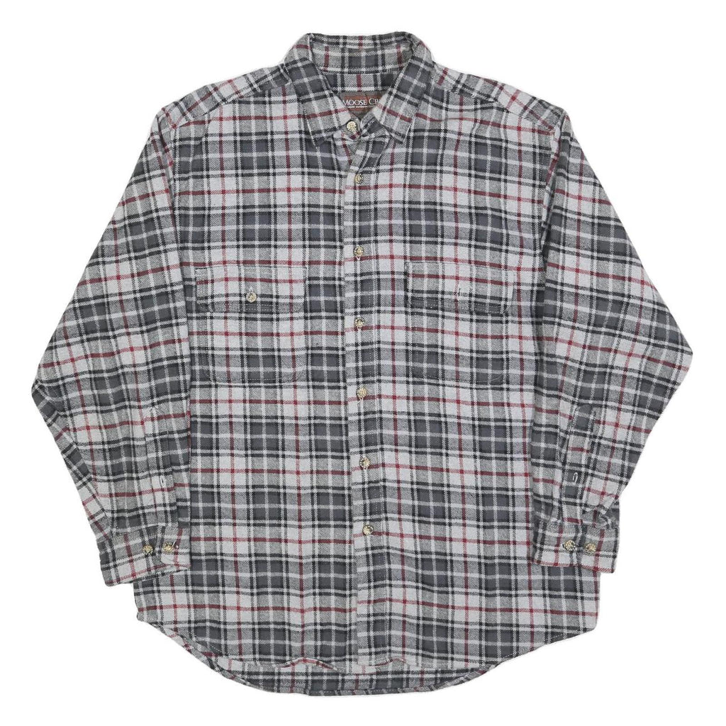 MOOSE CREEK Mens Grey & Red Check Cotton Shirt L Button Casual Comfortable
