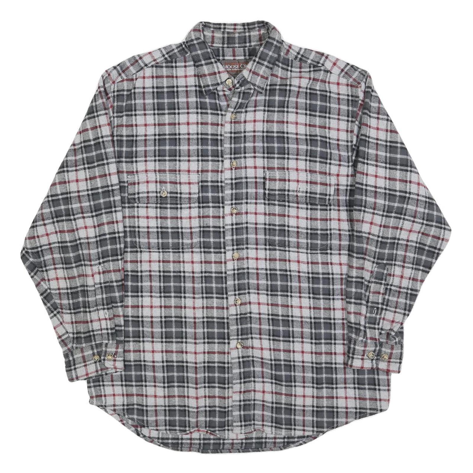 MOOSE CREEK Mens Grey & Red Check Cotton Shirt L Button Casual Comfortable