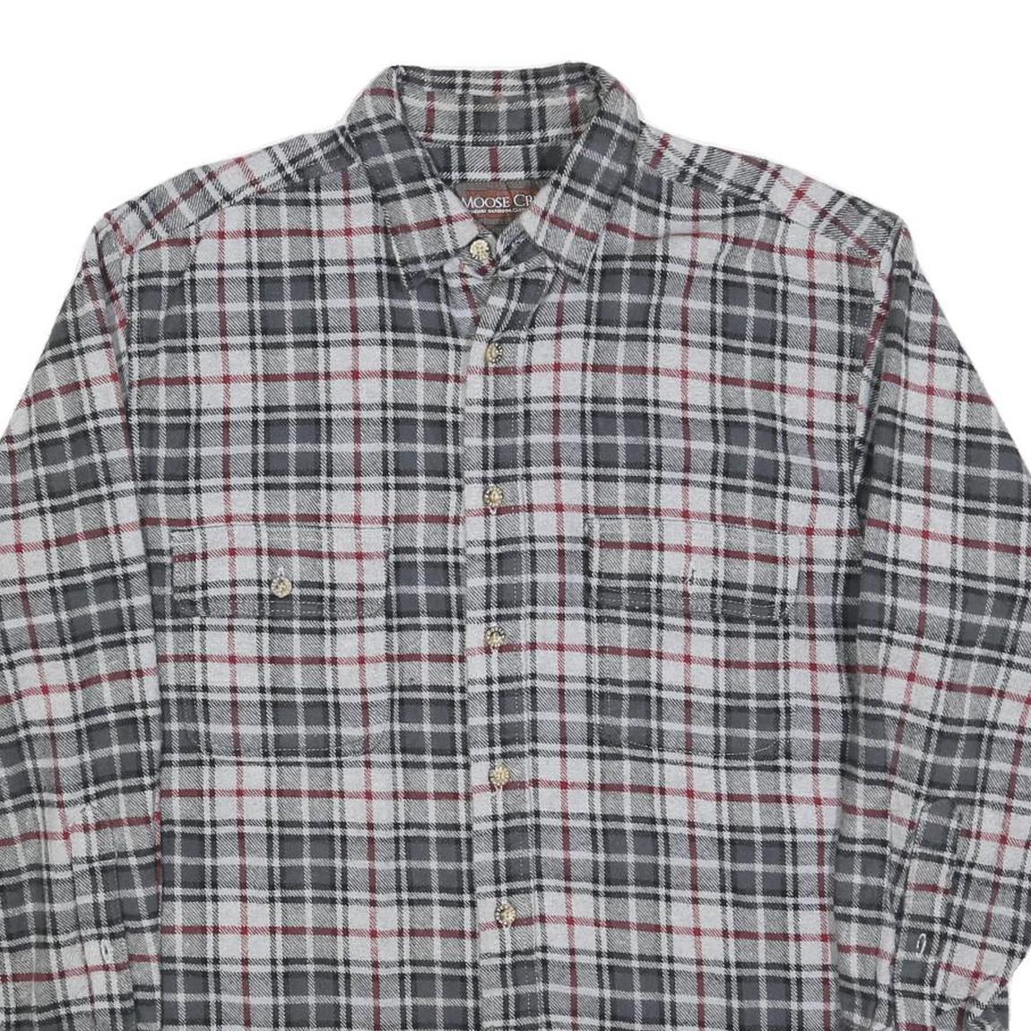 MOOSE CREEK Mens Grey & Red Check Cotton Shirt L Button Casual Comfortable
