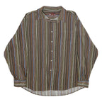NEVADA Mens Brown & Blue Striped Shirt XL Cotton Long Sleeve Button Casual