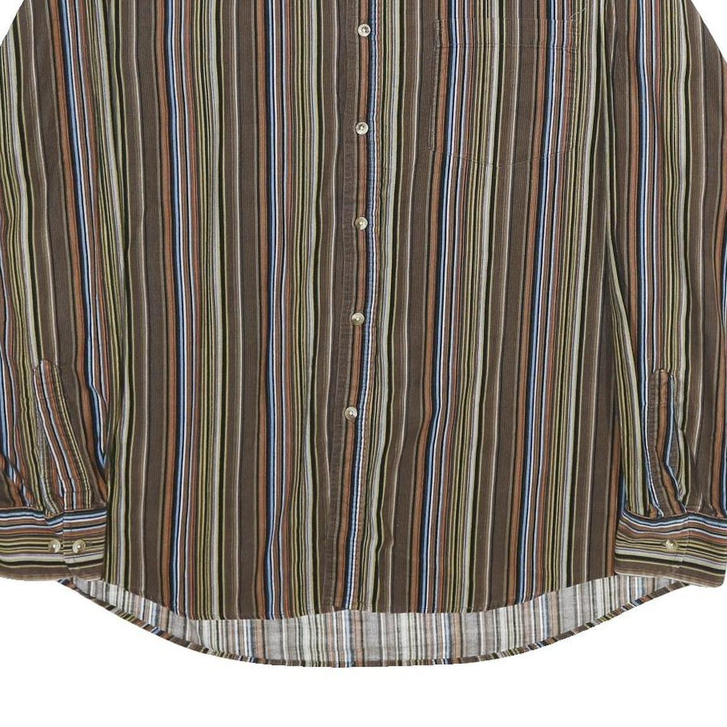 NEVADA Mens Brown & Blue Striped Shirt XL Cotton Long Sleeve Button Casual