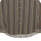 NEVADA Mens Brown & Blue Striped Shirt XL Cotton Long Sleeve Button Casual