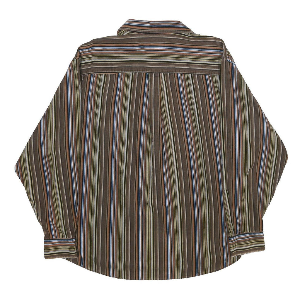NEVADA Mens Brown & Blue Striped Shirt XL Cotton Long Sleeve Button Casual