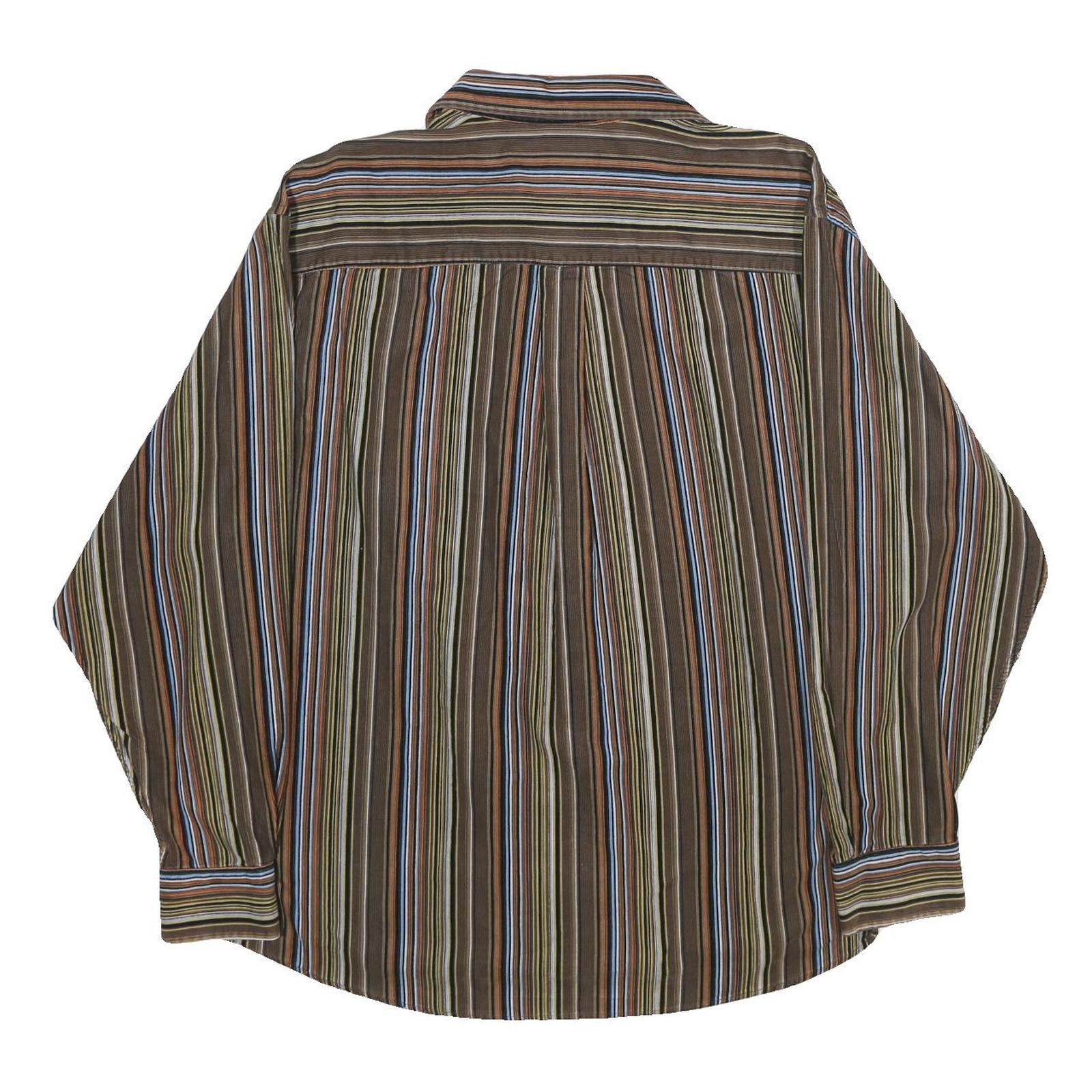 NEVADA Mens Brown & Blue Striped Shirt XL Cotton Long Sleeve Button Casual