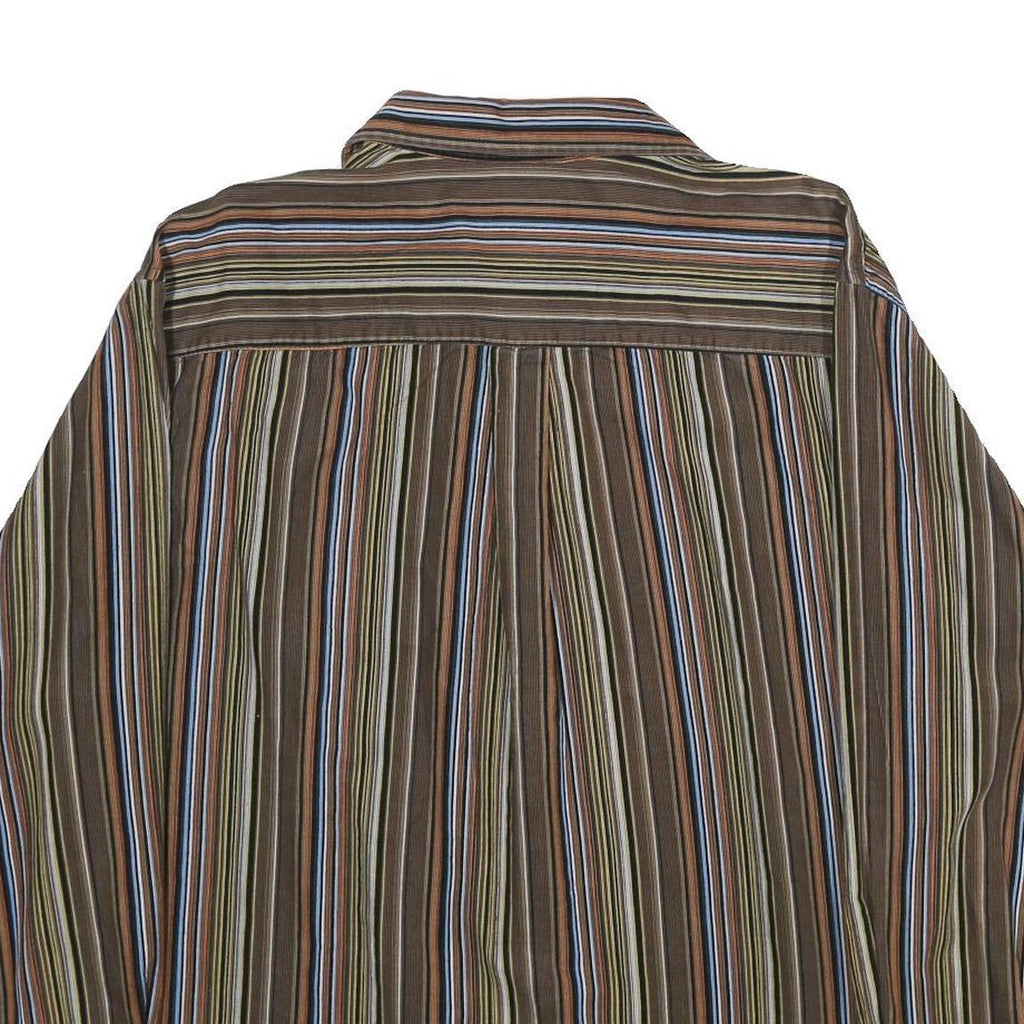 NEVADA Mens Brown & Blue Striped Shirt XL Cotton Long Sleeve Button Casual