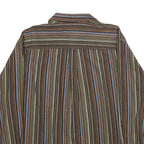 NEVADA Mens Brown & Blue Striped Shirt XL Cotton Long Sleeve Button Casual