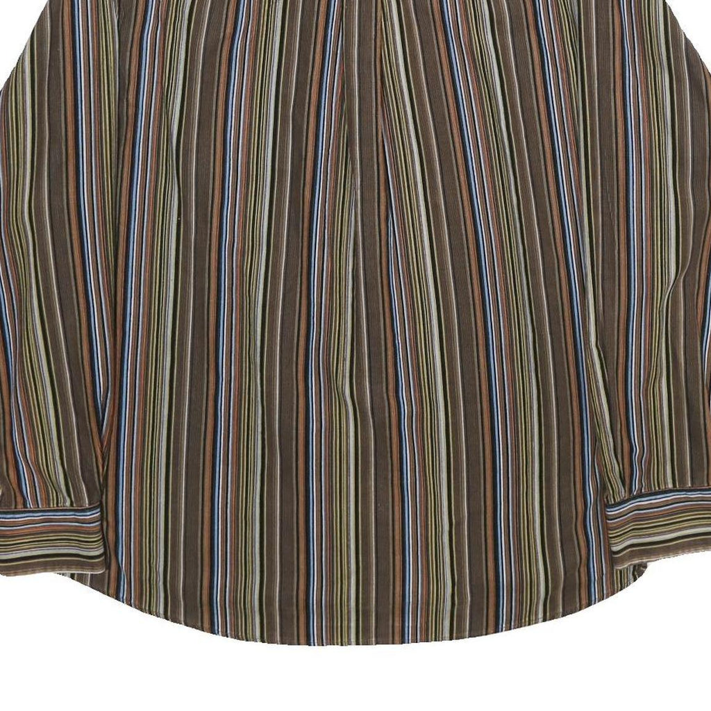 NEVADA Mens Brown & Blue Striped Shirt XL Cotton Long Sleeve Button Casual