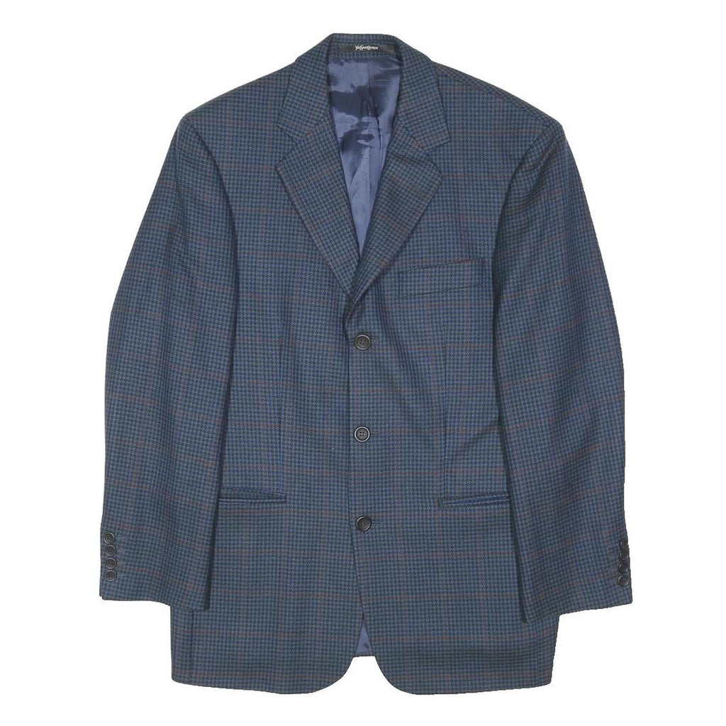 YVES SAINT LAURENT Mens Blue & Brown Wool Checked Blazer Jacket M Woven Button