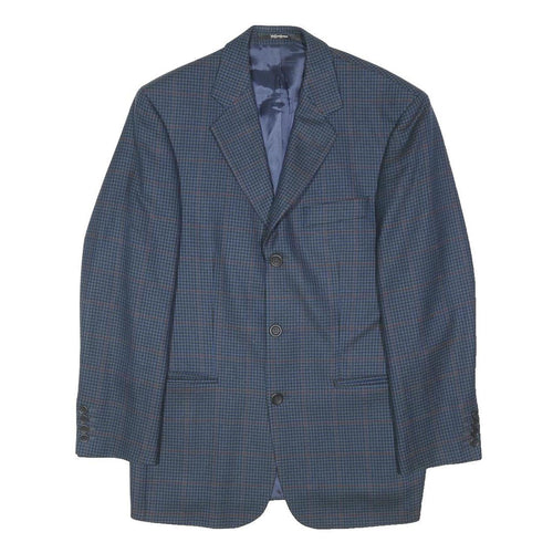 YVES SAINT LAURENT Mens Blue & Brown Wool Checked Blazer Jacket M Woven Button