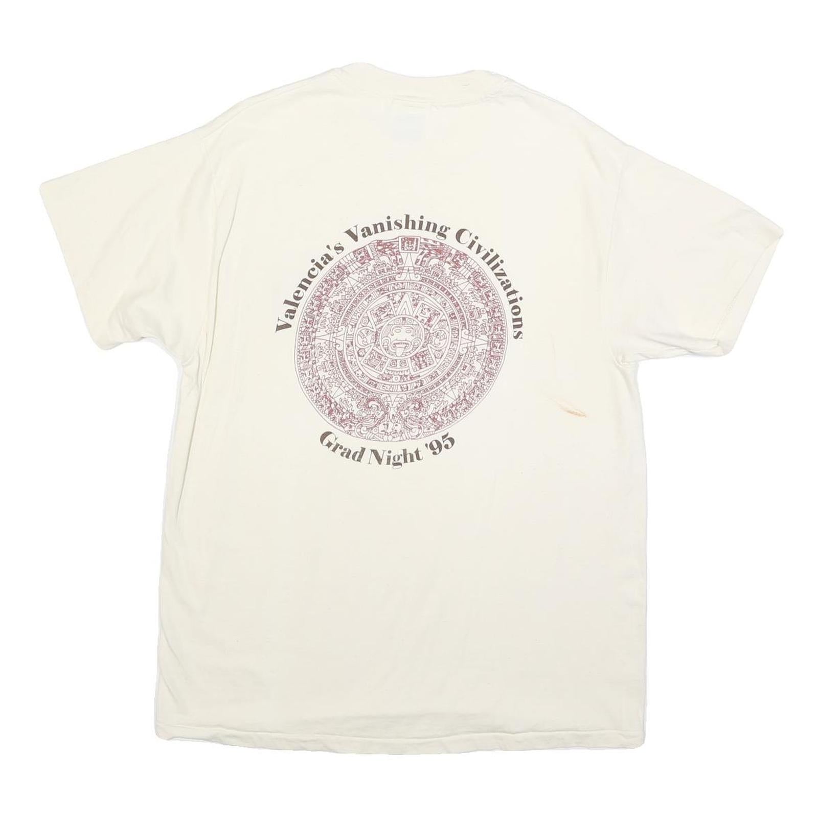 HANES Mens Cream Graphic T-Shirt L Short Sleeve Crew Neck Valencia's Vanishing