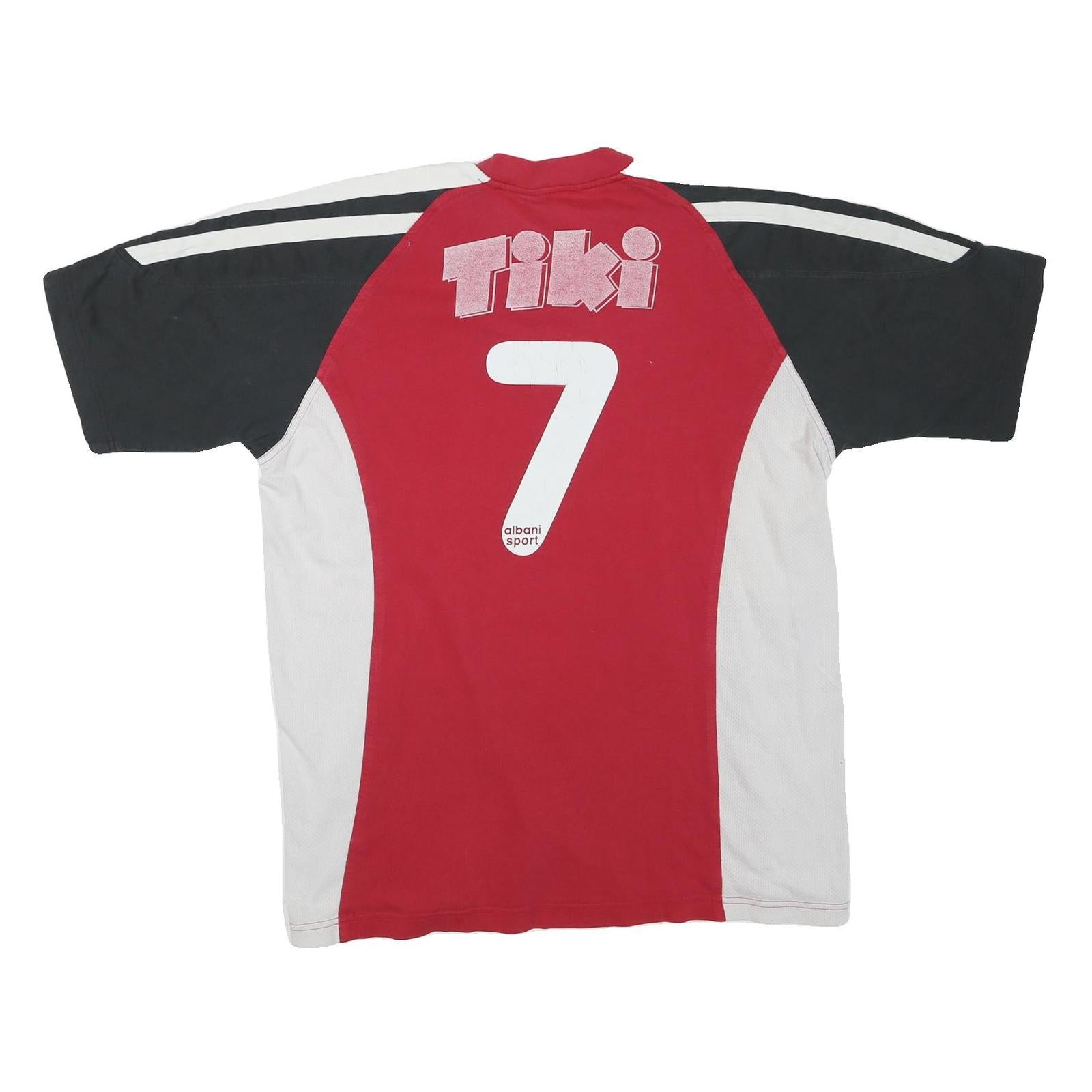 ADIDAS Mens Red Black White Fanclub Graphic T-Shirt L V-Neck Short Sleeve Sport