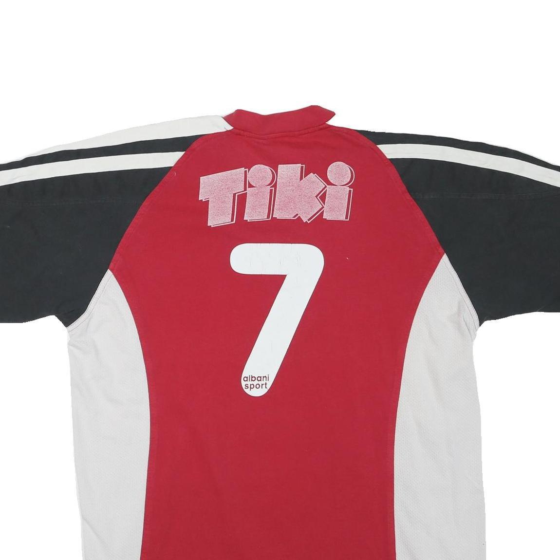 ADIDAS Mens Red Black White Fanclub Graphic T-Shirt L V-Neck Short Sleeve Sport