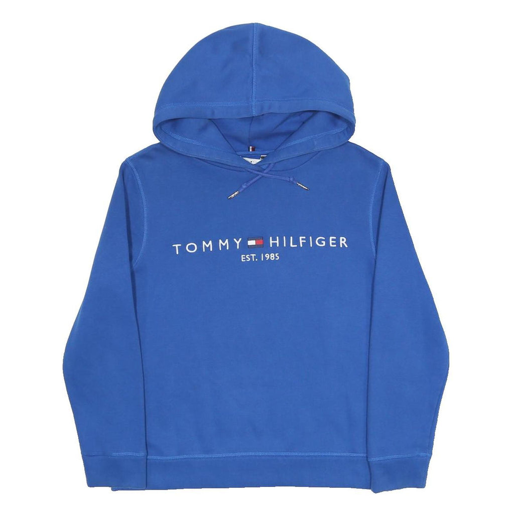 TOMMY HILFIGER Womens Blue Pullover Hoodie S Cotton Blend Hooded Sweatshirt