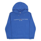 TOMMY HILFIGER Womens Blue Pullover Hoodie S Cotton Blend Hooded Sweatshirt