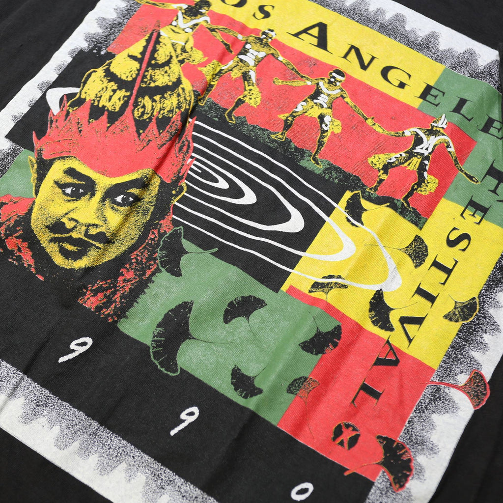 Mens  Single Stitch Black Cotton Los Angeles Festival 1990 Graphic T-Shirt XL