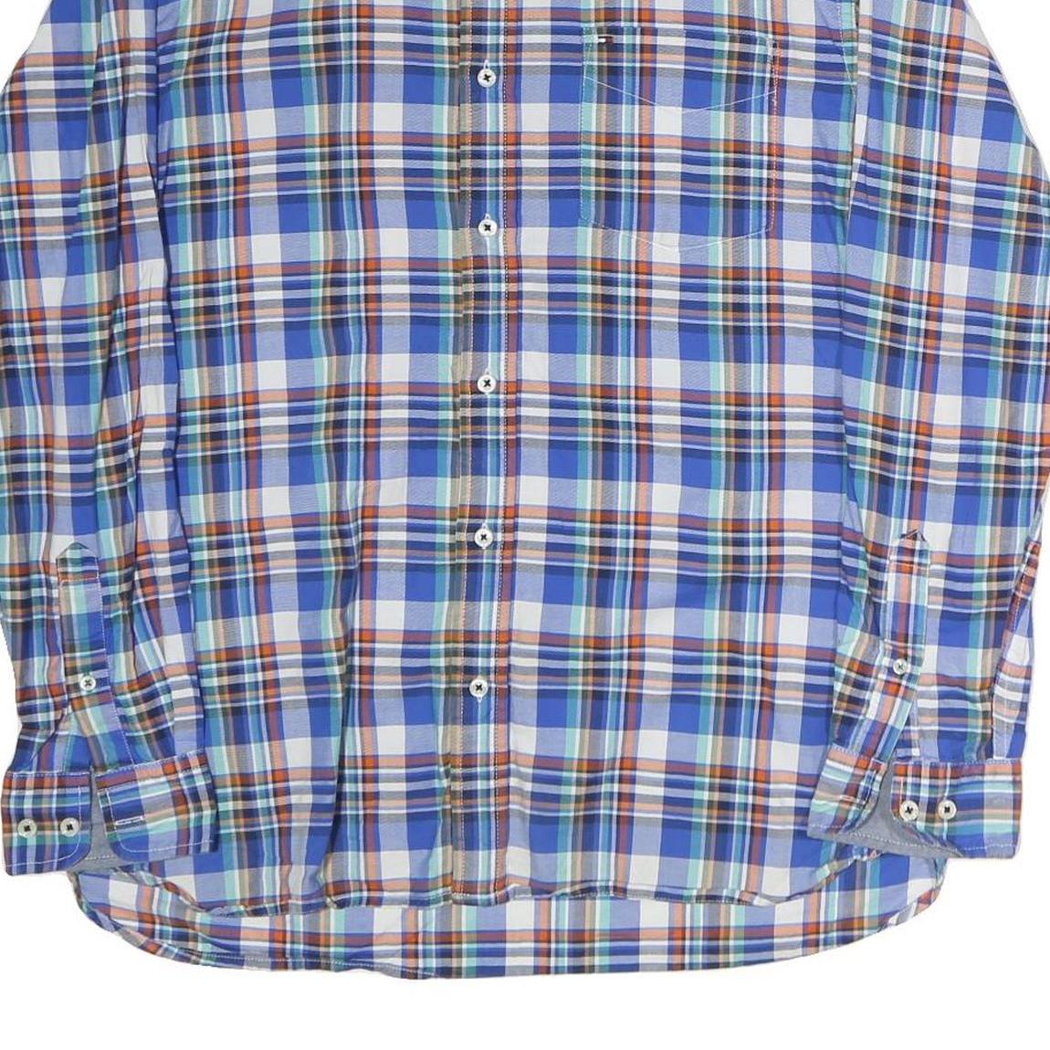 TOMMY HILFIGER Mens Blue Check Shirt M Classic Fit Cotton Button Collar