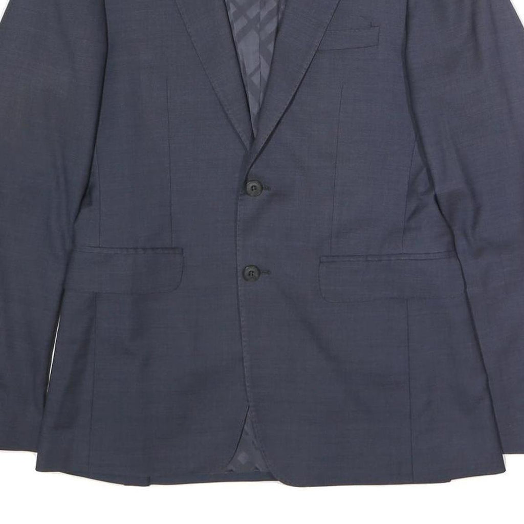 BURBERRY Mens Navy Blue Wool Blazer Jacket S Woven Button Classic Tailored