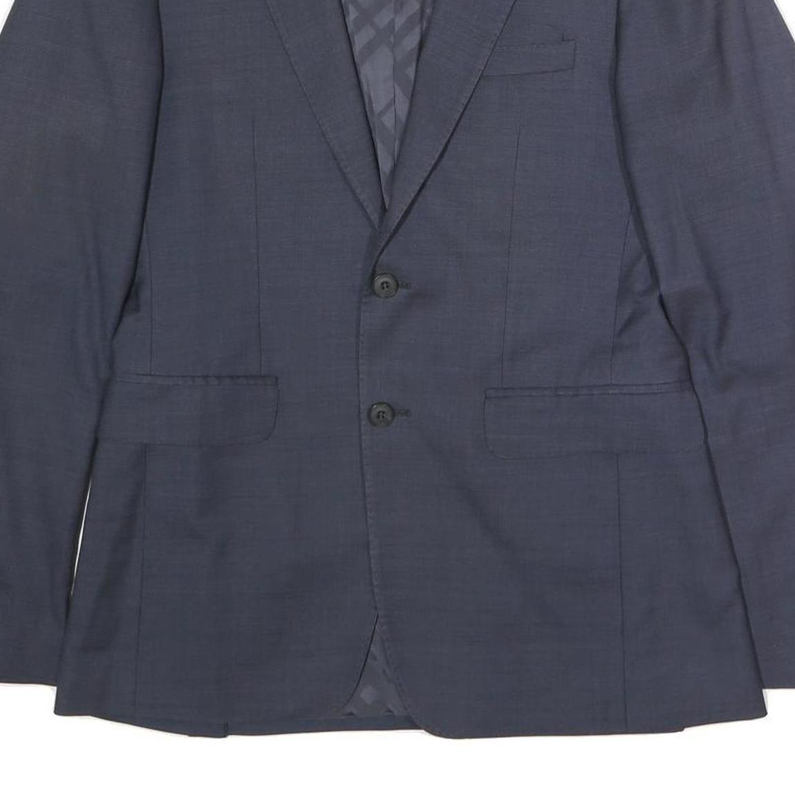BURBERRY Mens Navy Blue Wool Blazer Jacket S Woven Button Classic Tailored
