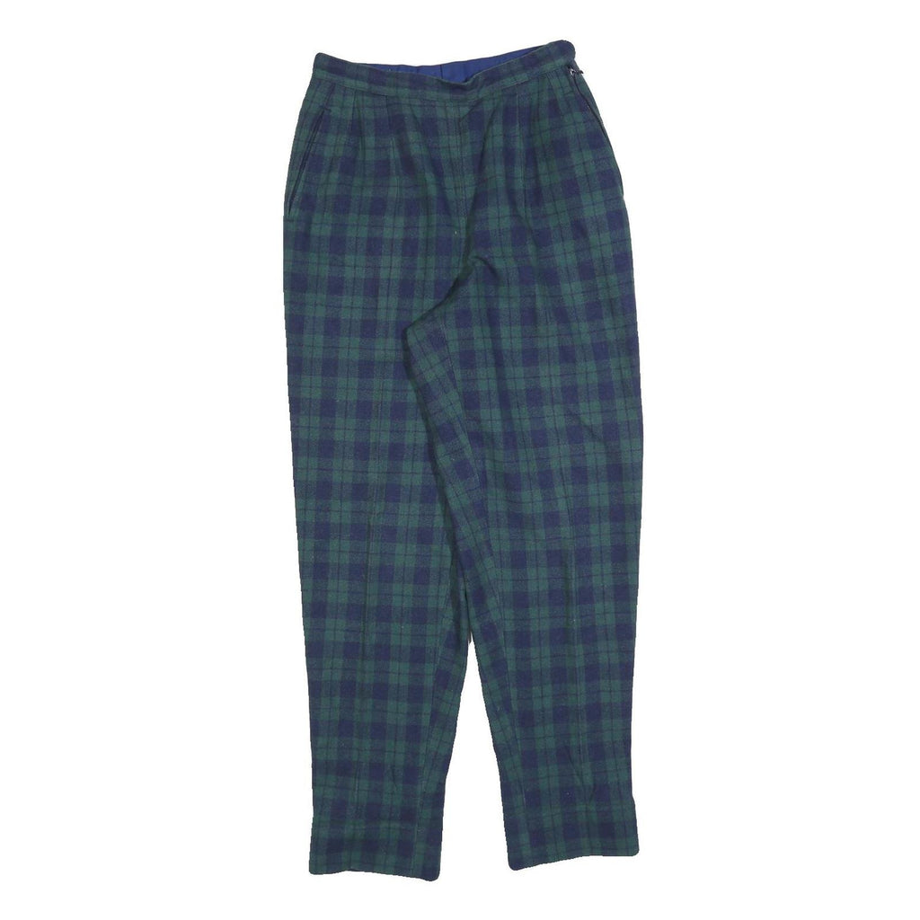 Womens Wool Slim Green & Blue Tartan Zip Trousers W24 L30