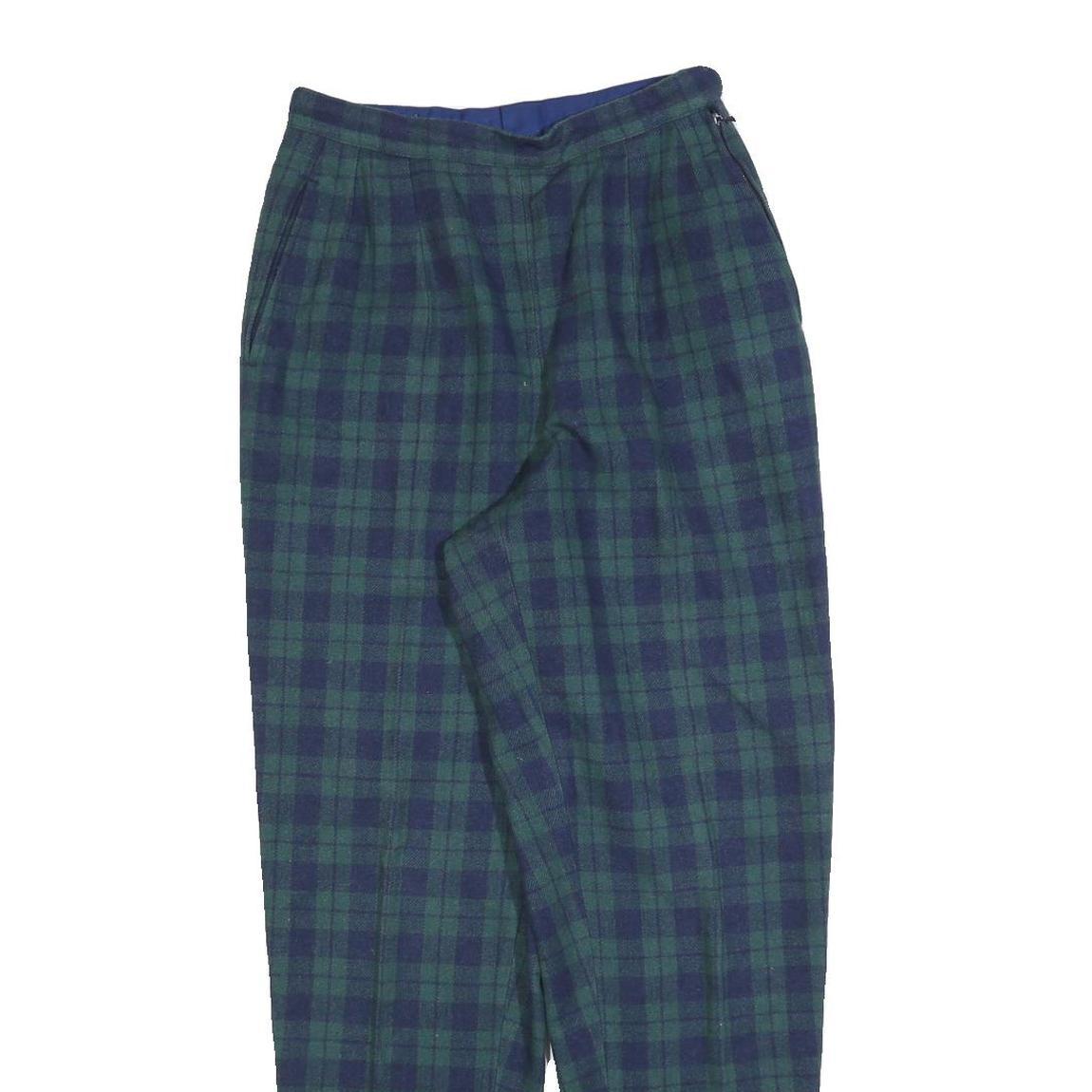 Womens Wool Slim Green & Blue Tartan Zip Trousers W24 L30